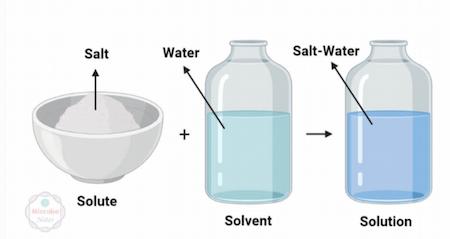 solution is a mixture of solute and solvent. One of its example is salt in a beaker of water.