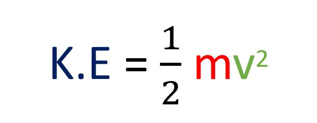 The kinetic energy formula of a moving object equals one-half the product of its mass, and the square of its velocity.