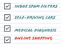 Machine learning examples include spam filters of inbox, self driving cars, medical diagnosis and online shopping.