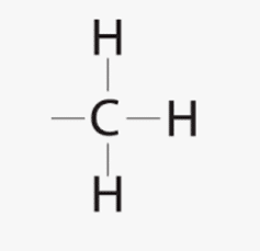 The structure of the methyl group shows that it has three hydrogen atoms and one carbon atom. the central carbon atom is bonded to three hydrogen atoms.