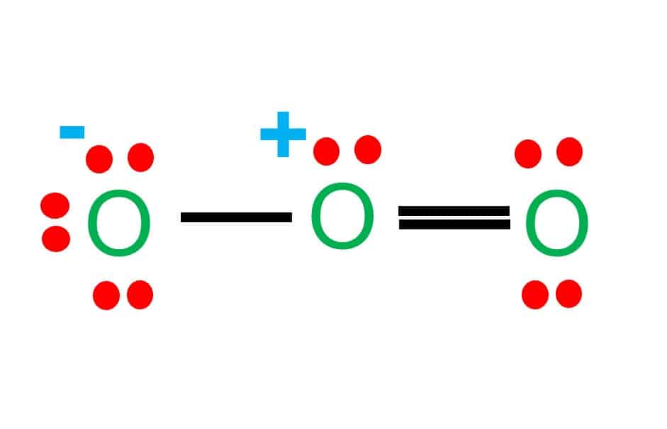 o3 lewis structure shows that there is a one double bond and one single bond between three oxygen atoms 