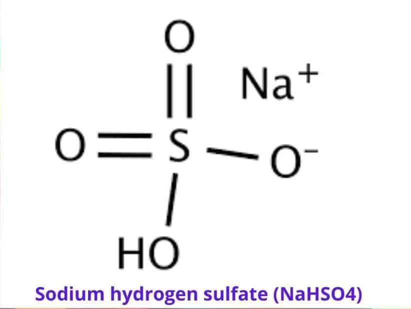 Sodium hydrogen sulfate (NaHSO4) is an acid salt formed when sulfuric acid is partially neutralized with an equal amount of sodium hydroxide or sodium chloride (table salt).
