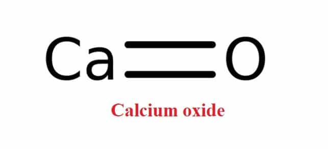 Calcium oxide, CaO, is a white or greyish white solid produced in large quantities by roasting calcium carbonate to drive off carbon dioxide.