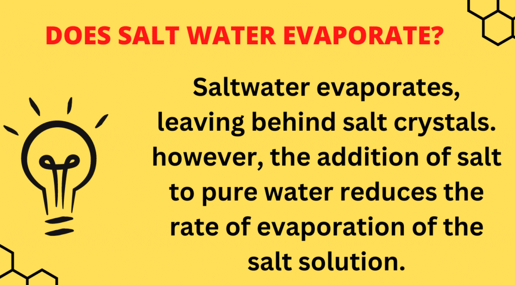 Does salt water evaporate, why salt water evaporates, mixture of salt and water evaporation, purification of water by salt water solution