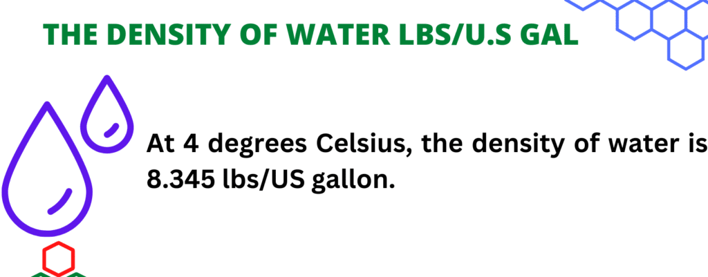 The Density of Water lbs/U.S gallon
How many pounds is 1 gallon of water?
What is America's water density?
What is the density of water?
Is lbs gal a density?