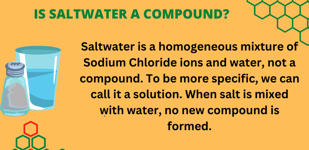 is salt water a compund, dissoliving salt in water. is salt water a solution or compound, why salt water is not a compound. 