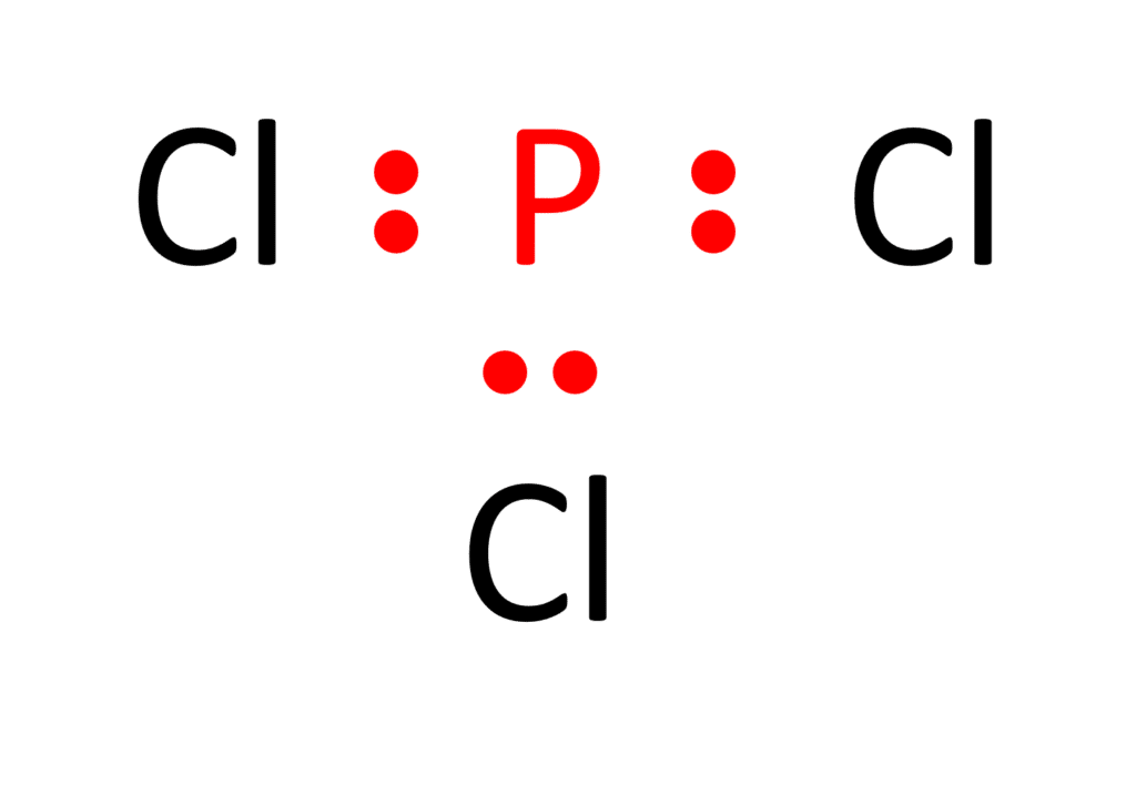 chemical formula of three Cl atoms forming a single bond with one central P atom