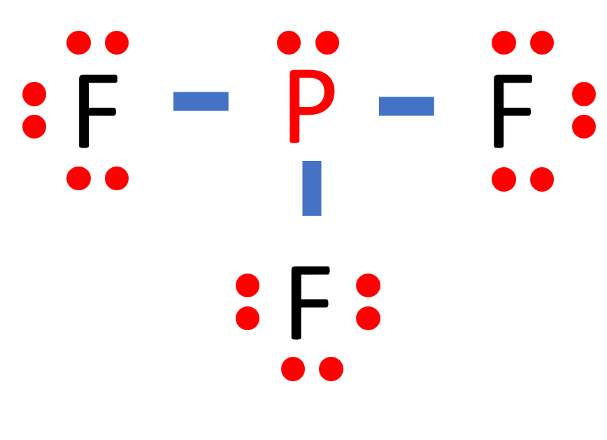 pf3 lewis structure (one phosphorus atom surrounded by three fluorine atoms with valence electrons