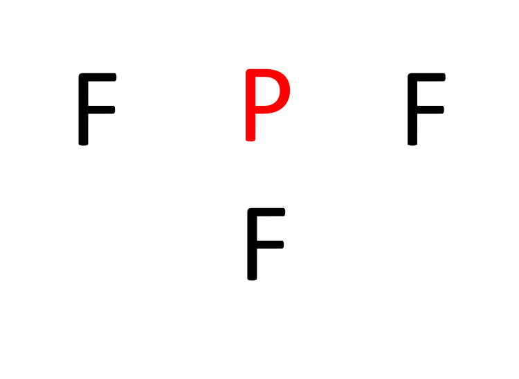 single phosphor atom surrounded by three fluorine atoms