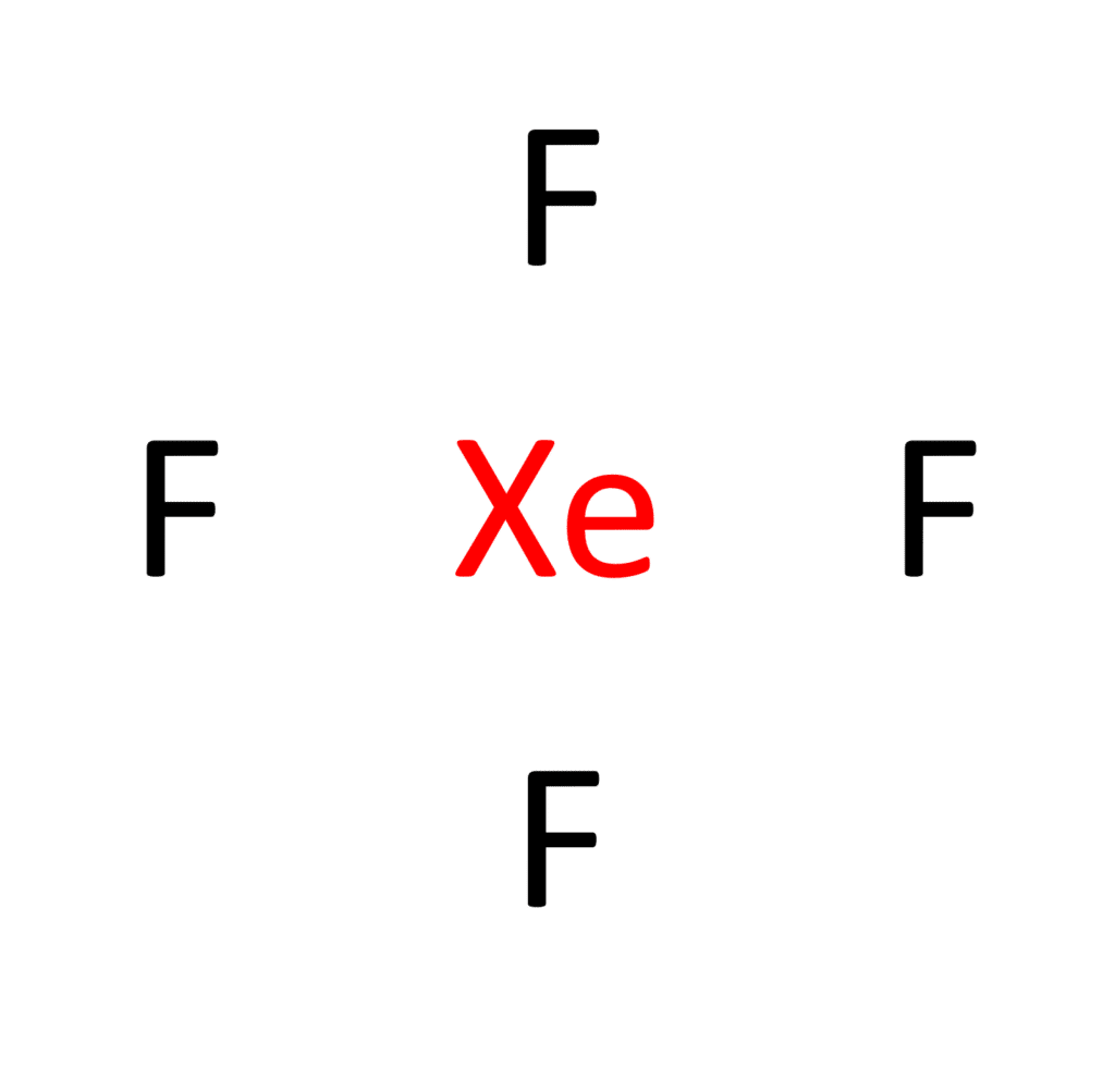 chemical formula of one xenon atom surrounded by four fluorid atoms