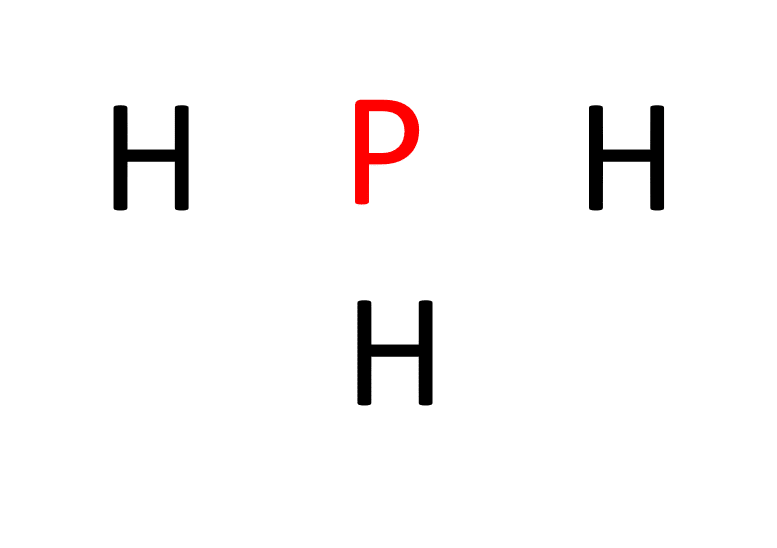 one phosphorus atom surrounded by three hydrogen atoms